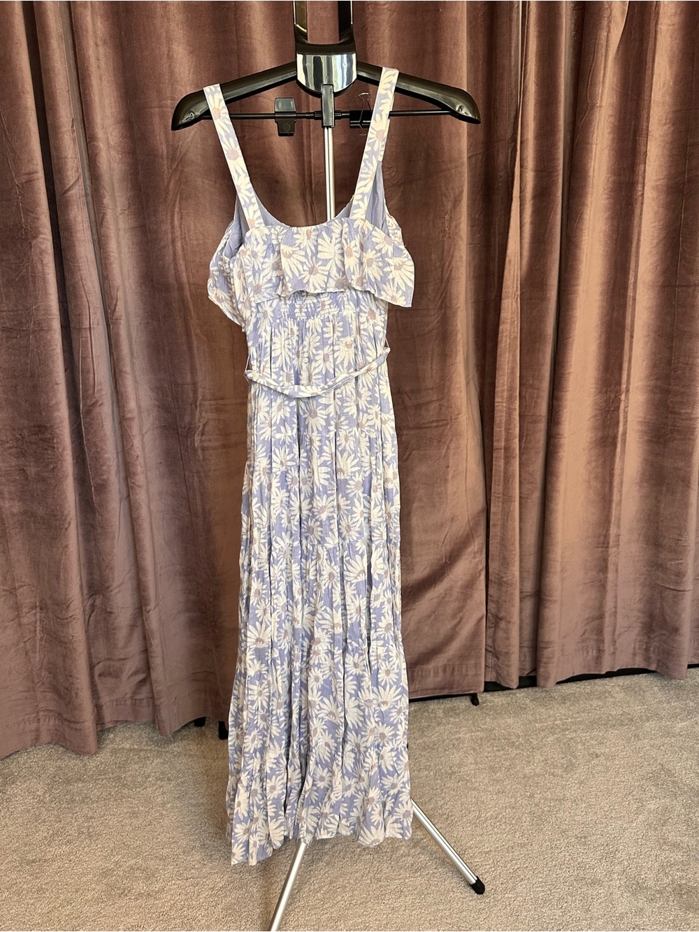 PAIGE Tevin Lavender and White Floral Ruffle Maxi Dress